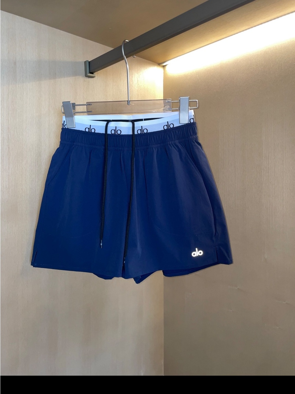 ALO Yoga Navy Athletic Shorts with White Waistband